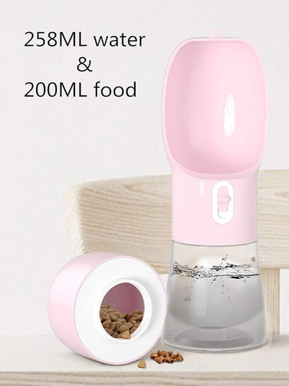 Portable Dog Water Bottle - Leak Proof Dog Water Dispenser with Bowl & Food Container, Dishwasher Safe Food Grade Plastic for Pet Puppy Outdoor Walking Hiking Travel Pink