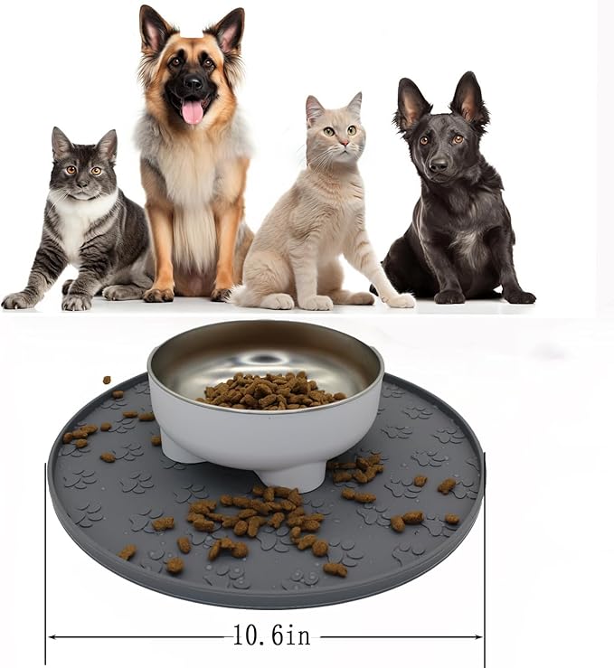 Silicone pet Food mat, Dog Food and Water mat, Raised Edge Rubber mat for Dog Bowls, Prevents Food and Water from staining Floors, Suitable for Small and Medium Pets，10.6'' (Pink - Odorless)