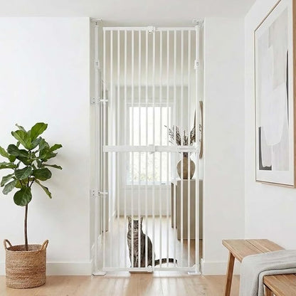 unipaws 75" High Extra Tall Cat Gate, Auto Closing and No Drilling Safety Gate for Doorway Hallway Stairs, Cat Dog Proof, Fit for 21"-34" Wide Opening, Indoor Use, White