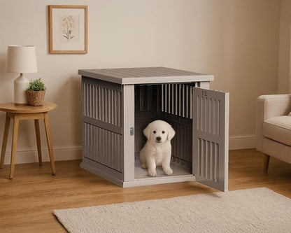 42 Inch Dog Crate Furniture Lockable Dog Kennel Indoor for Large Dogs and Medium Heavy Duty Pet Crate Decorative Pet Cage End Table,Grey