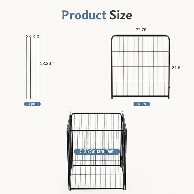DUMOS Dog Playpen Indoor, Metal 32 Inch 4 Panels Foldable Pet Fence with Door, Outdoor Small Medium Large Dog Puppy Portable Exercise Play Pen for RV Camping, Trips, Play Yard