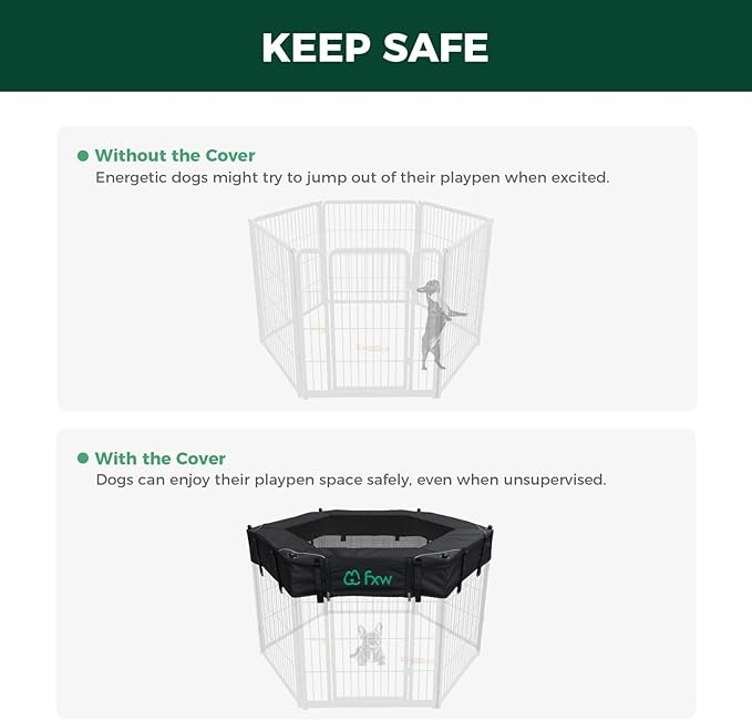 FXW Homeplus Indoor Dog Playpen with Hexagon Mesh Top Cover for Escape Prevention, 40 Inch 6 Panels Heavy Duty Dog Pen for Medium and Large Dogs, White│Patented