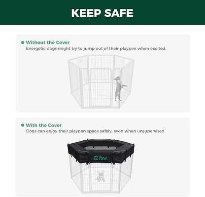 FXW Homeplus Indoor Dog Playpen with Hexagon Mesh Top Cover for Escape Prevention, 32 Inch 6 Panels Heavy Duty Dog Pen for Small and Medium Dogs, White│Patented
