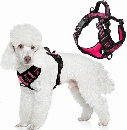 BARKBAY Dog Harness No Pull with ID Tag Pocket - Heavy Duty, Reflective, Easy Control for Large Dogs(Pink/Black,S)