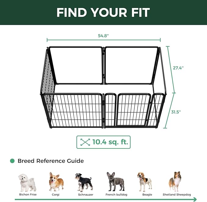 FXW AuraSpace Pro Acrylic & Wire Mesh Indoor Dog Playpen, 32" Height 6 Panels Metal Dog Pen for Small and Medium Dogs, Black│Patented