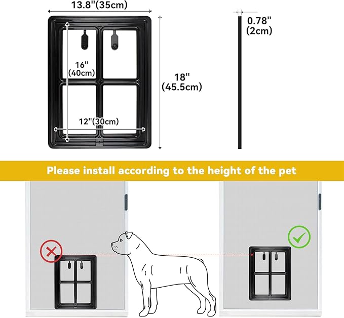 PETLESO Dog Screen Door for Sliding Doors, Inner 12"×16" Lockable Magnetic Self-Closing Flap Pet Passage for Medium to Large Dogs & Cats, Lightweight, Easy Install