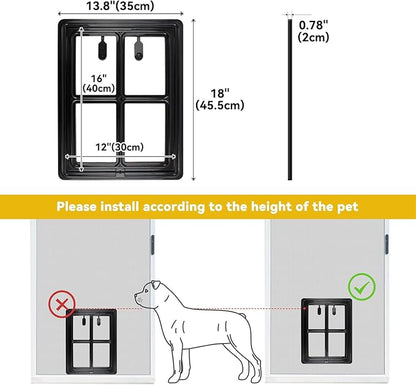 PETLESO Dog Screen Door for Sliding Doors, Inner 12"×16" Lockable Magnetic Self-Closing Flap Pet Passage for Medium to Large Dogs & Cats, Lightweight, Easy Install