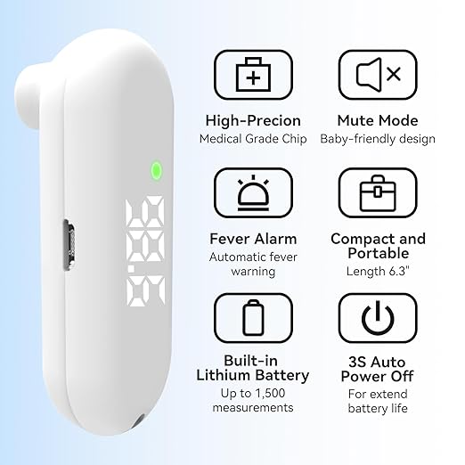 Thermometer Forehead, 1-Second Reading Digital Thermometers Accurate for Adult Kids White Thermometer Infrared with Fever Alarm Rechargeable Thermometers Mini