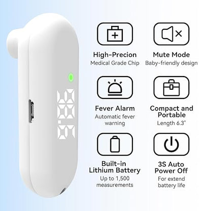 Thermometer Forehead, 1-Second Reading Digital Thermometers Accurate for Adult Kids White Thermometer Infrared with Fever Alarm Rechargeable Thermometers Mini