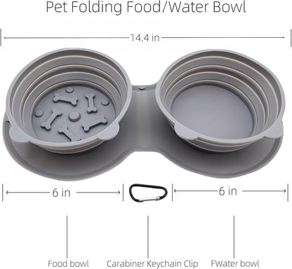 Foldable Dogs or Cats Bowl, Silicone Outdoor Feeder Dish for Pet, Camping Expandale Food and Water Bowl, Traveling Pet Feeding Watering Dish with Carabiners
