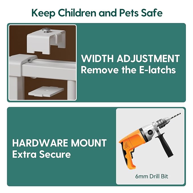 Babelio Baby Gate for Stairs, Kitchen & Doorways, 26-43" W 28" H No Bottom Bar| Easy Installation| One-Handed Operation| Auto-Close| Hardware Mount (Drill Needed) Safety Dog/Pet Gate Indoor (White)