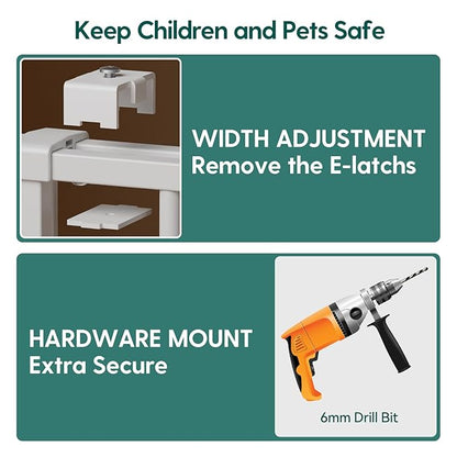 Babelio Baby Gate for Stairs, Kitchen & Doorways, 26-43" W 28" H No Bottom Bar| Easy Installation| One-Handed Operation| Auto-Close| Hardware Mount (Drill Needed) Safety Dog/Pet Gate Indoor (White)