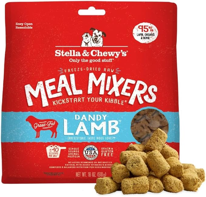 Stella & Chewy's Freeze-Dried Raw Lamb Meal Mixers- Dog Food Topper and Mixer - Made with 95% Grass-Fed Lamb, Organs & Bone - Perfect for Picky Eaters - Grain-Free - 18 oz