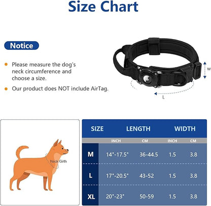 2026 New and Improved AirTag Dog Collar, Military Tactical Dog Collar with Integrated AirTag Holder-Adjustable Control Handle, Durable Metal Buckle,Comfortable GPS Dog Collars (Black, L (17"-20.5"))