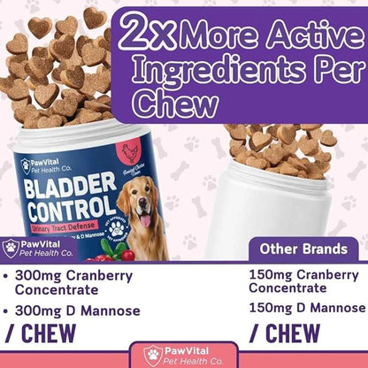 Dog UTI & Bladder Control Chews – Cranberry & D-Mannose Urinary Tract Support for Dogs, Helps Stop Leaking & Incontinence, All-Natural Chicken Flavor, 90 Soft Chews
