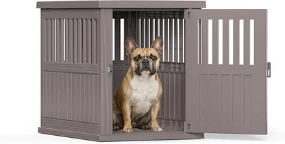 30 INCH Small Dog Crate Furniture, Lockable Indoor Dog Kennel Heavy Duty Decorative Plastic Pet Cage End Table for Small/Medium Dogs, Gray