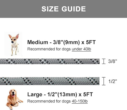 5 FT Slip Lead Dog Leash, Heavy Duty Rope Leash for Small Medium Large Dogs, No Pull Training Lead with Reflective Thread, Strong Comfortable Loop Leash (Grey Stripe, Medium(3/8"))