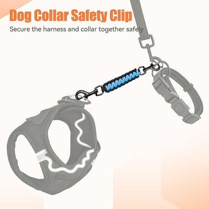 Dog Collar Safety Clip, Collar Companion, Handmade Backup Safety Strap, Double-Ended Clip Leash Connector, Suitable for Dog Harnesses, Prong, Pinch Collars (Black,Sky Blue, 1 Pack)