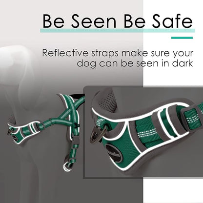 ADVENTUREMORE Dog Harness for Medium Dogs No Pull, Sport Dog Halter Harness Adjustable Reflective Dog Vest Escape Proof Dog Harness with Easy Control Front Clip Handle for Training Walking M Green