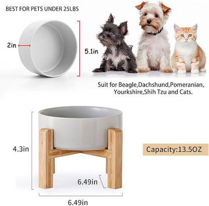 Petygooing Grey Elevated/Raised Ceramic Dog Bowl for Small Breeds, Dog Food Water Dish with Stand,Pet Feeding Bowl with Anti Slip Rubber for Cats and Small Dogs Puppy 13.5 OZ (5.1In / 1.7 Cups)