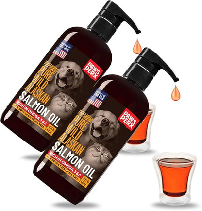 Salmon Oil Food Topper for Pets; Premium-Pure Alaskan Omega 3 Supplement; Improves Taste of Kibble; Supports Skin, Coat & Joints; Sustainably Sourced (Two 16 fl oz Bottle)