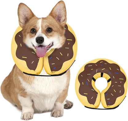 MIDOG Soft Inflatable Dog Cone, Donut E-Collar Alternative for After Surgery, Prevents Licking, Allowing Normal Eating & Vision, Comfortable Recovery Collar for Small Medium Large Dogs & Cats,Brown-S