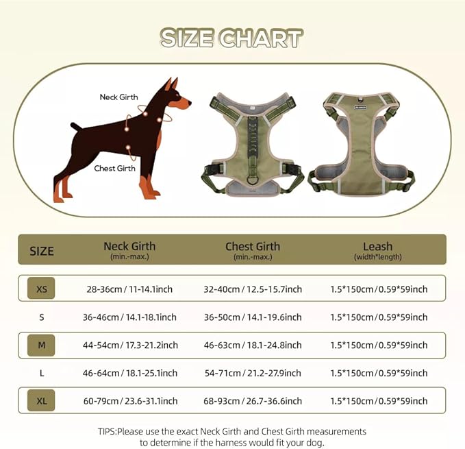 Dog Harness No Pull Adjustable Reflective,for Medium and Large Small Dog with Leash 59.06in (Khaki, L)