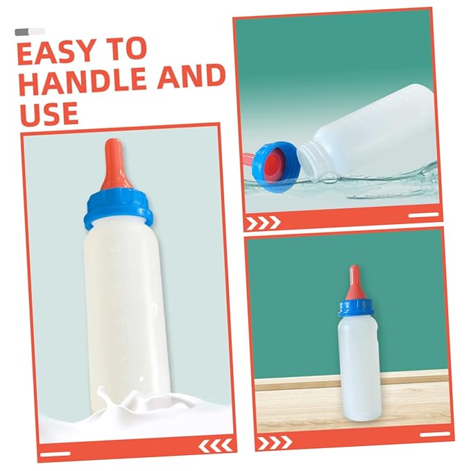 Kisangel 4pcs Calf Feeding Bottle Set for Newborn Goats Lambs and Piglets Sturdy Easy-to-Use PET Nursing Bottles Nipple for Effective Milk Feeding