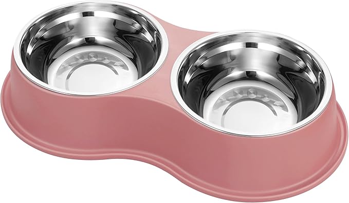Epetslove Dog Bowls Double Dog Water and Food Bowls Stainless Steel Bowls with Non-Slip Resin Station, Pet Feeder Bowls for Puppy Medium Dogs Cats