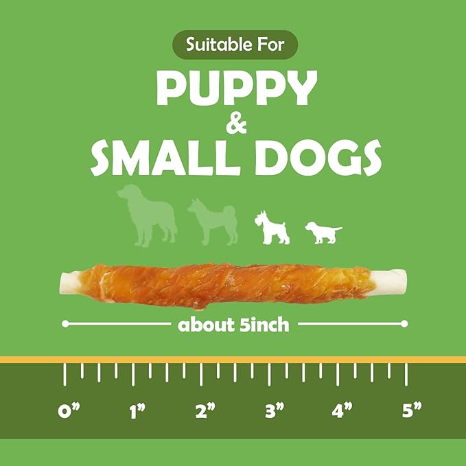 MON2SUN Dog Treats, Rawhide Twist Chicken Hide Sticks, Suitable for Puppy and Small Dogs, 5 Inch (Chicken, 14.11 oz) (Pack of 2)