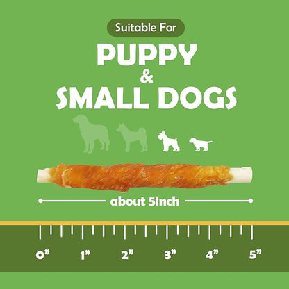MON2SUN Dog Treats, 5 Inch Rawhide Twist Chicken Hide Sticks, Suitable for Puppy and Small Dogs, 5 Inch (Chicken, Pack of 50)