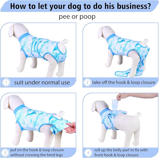 PetWarm Recovery Suit for Dogs, Surgical Onesie for Female Spay, Male Neutered, After Surgery Dog Onesie, Anti-Licking Dog Surgery Recovery Suit, Marine Animal Patterns, Blue, S