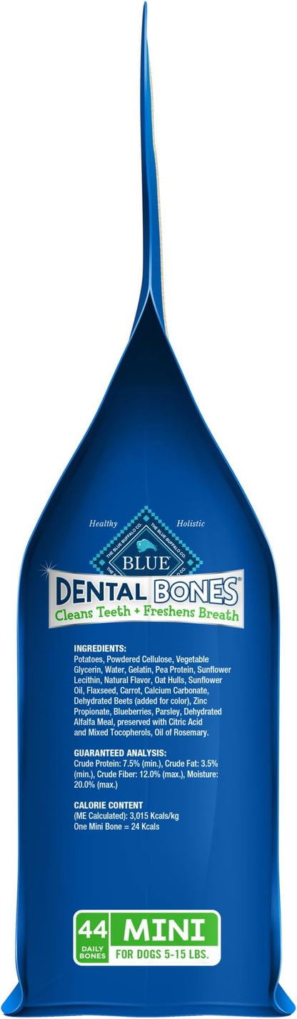Blue Buffalo Dental Bones Mini Natural Dental Chew Dog Treats Bag,12oz. Bag,(Pack of 2)