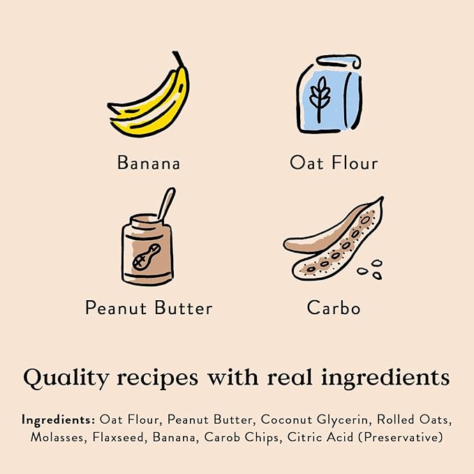 Bocce's Bakery PB Banana Chip Recipe Treats for Dogs, Wheat-Free Everyday Dog Treats, Real Ingredients, Baked in The USA, Natural Soft & Chewy Cookies, Peanut Butter, Bananas, & Carob, 6 oz
