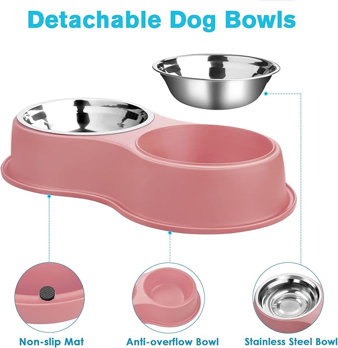 Epetslove Dog Bowls Double Dog Water and Food Bowls Stainless Steel Bowls with Non-Slip Resin Station, Pet Feeder Bowls for Puppy Medium Dogs Cats