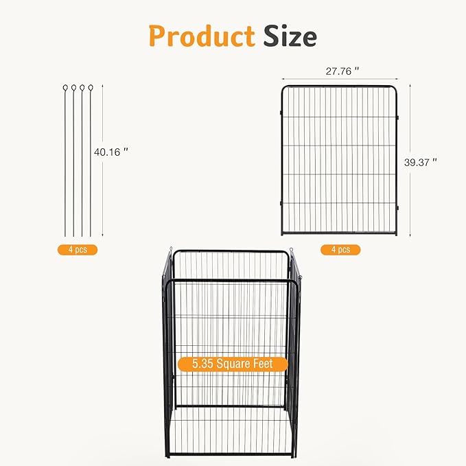 NEWBULIG Dog Playpen for Indoor 40 Inch 4 Panels - Portable Heavy Duty Metal Pet Exercise Pen, Foldable Small Medium Large Dog Puppy Playpen Fence for Outdoor RV, Camping, Yard, Garden