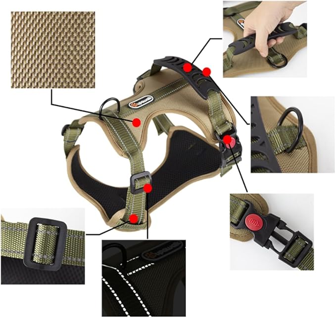 Tactical Dog Harness and Leash Set, No-Pull Adjustable Puppy Vest Collar with Handle, Dual Leash Clips, Reflective Oxford Chest Harnesses with Leashes for Small Dogs Pulling Support S Size