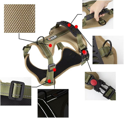L Size Tactical Dog Harness No Pull Adjustable Pet Vest Collars with Handle and Reflective Trim, Training Harnesses for Boy and Girl Large Dogs and Medium Small Size Pet