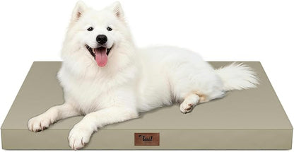 Outdoor Large Washable Dog Bed, Orthopedic Egg Crate Foam Dog Crate Mat for Large Dogs with Removable Oxford Cooling Cover, Khaki