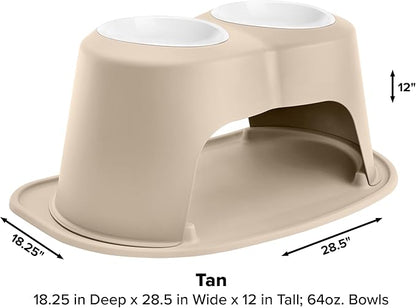 WeatherTech Double High Pet Feeding System w/Plastic Dog/Cat Bowls - 12" High Stand Tan (PDHC6412TNTN)