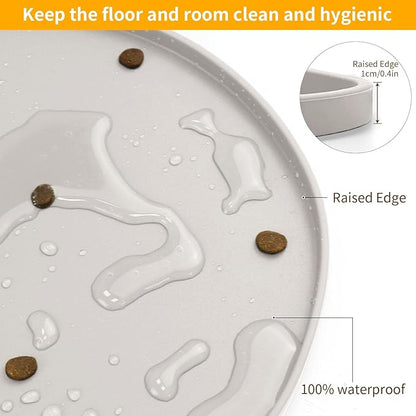 Ptlom Dog Food Mat Anti-Slip Dog Bowl Mats for Food and Water, Waterproof Pet Placemat Prevent Messy Spills to Floor, High-Lips Puppy Feeding Trays for Small Medium Large Dogs Cats, Silicone, Cream
