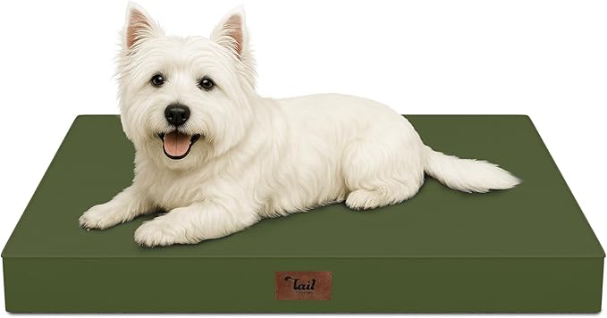 Outdoor Dog Bed for Small Dogs & Cats, Waterproof Dog Crate Mat Orthopedic Egg Crate Foam with Washable Removable Oxford Cover, Amy Green
