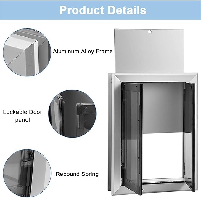 44/54cm Wide Dog Door for Wall, Auto Closing Indoor Pet Gate for Bedrooms/Kitchens/Entryway, Aluminum Alloy Frame with Plastic Doors Panel(Up to 30kg)