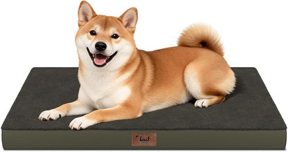Plush Dog Bed for Medium Dogs, Waterproof Dog Crate Mat Orthopedic Egg Crate Foam Pet Bed with Washable Removable Oxford Cover, Coffee