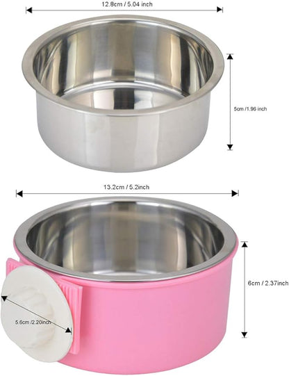 Crate Dog Bowl Removable Stainless Steel Water Food Feeder Bowls Cage Coop Cup for Cat Puppy Bird Pets