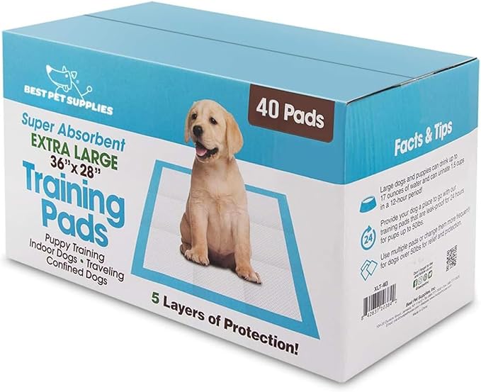 Best Pet Supplies XL (36 x 28 Inches) Puppy Pads 40 Count - Super Absorbent Dog Training Pads, Quick-Dry, Odor Control, Disposable Pee Pads, Leak-Proof Wee Wee Pads for Indoor Dogs – Baby Blue