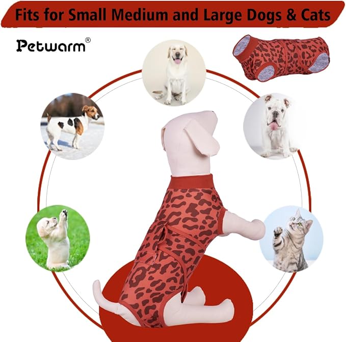 PetWarm Dog Recovery Suit, Surgical Suit for Dogs Female Spay Male Neutered, After Surgery Dog Onesie, Anti-Licking Dog Surgery Recovery Suit, Leopard Pattern, Red, XL