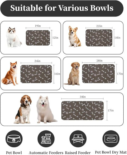 MontVoo Dog Food Mat-Pet Feeding Mat for Food and Water-No Stains Quick Dry Dispenser Cat Bowl Mat for Messy Drinkers(16"X24" Brown)