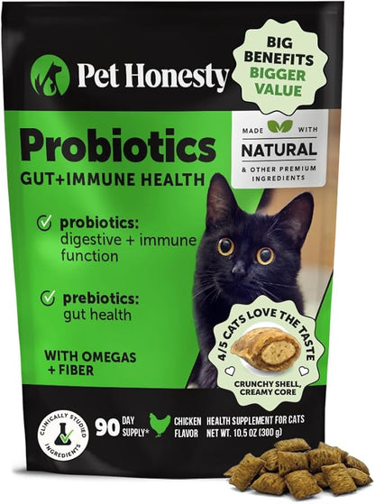 Cat Probiotics Gut + Immune Health Chews – Crunchy & Creamy Cat Treats for Digestive Health, Gut Flora & Constipation Relief – Supports Immunity, Regularity, & Healthy Digestion, 90-Day Supply Chicken