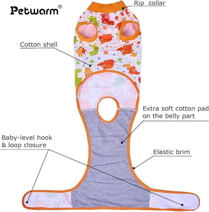PetWarm Dog Surgery Recovery Suit Male Neuter, Recovery Suit for Dogs, Dog Recovery Shirt Abdominal Wounds Bandages Substitute E-Collar and Cone, Dinosaur Pattern, Yellow, S